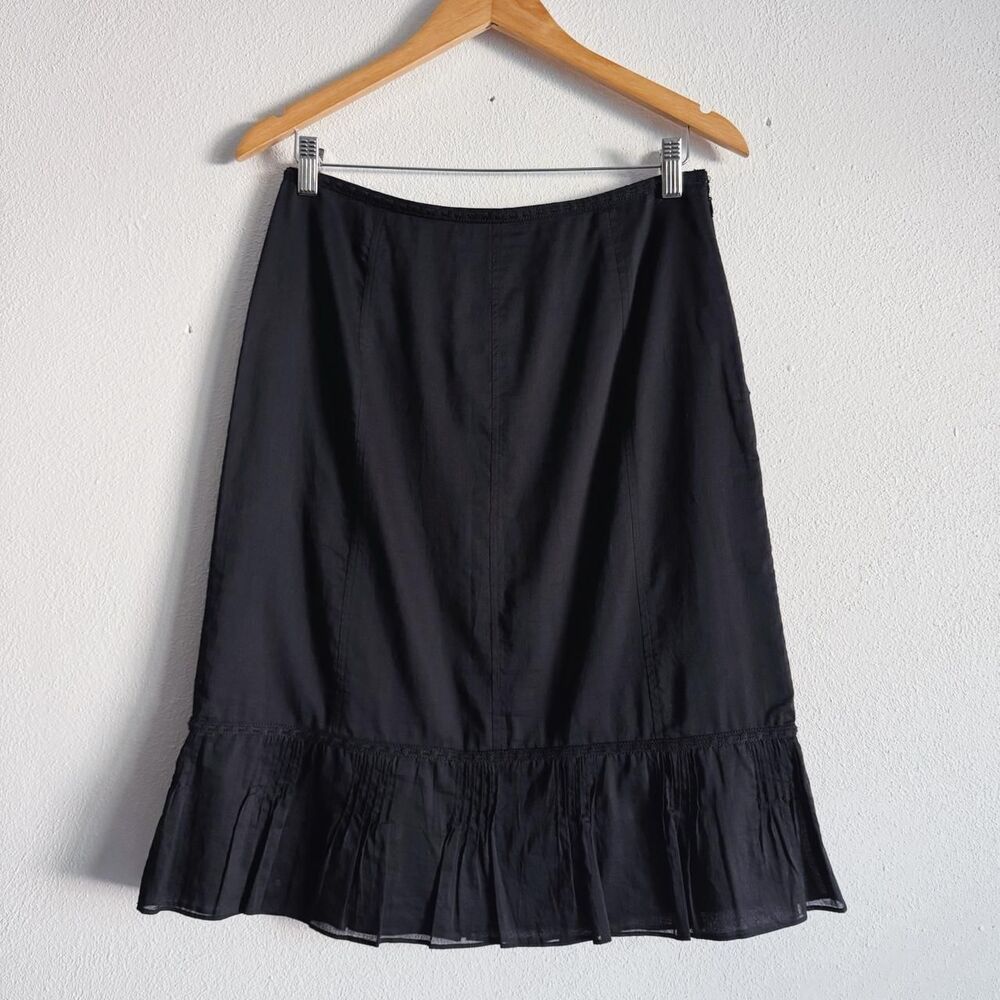 y2k vintage black cotton midi skirt w/ pleated hem